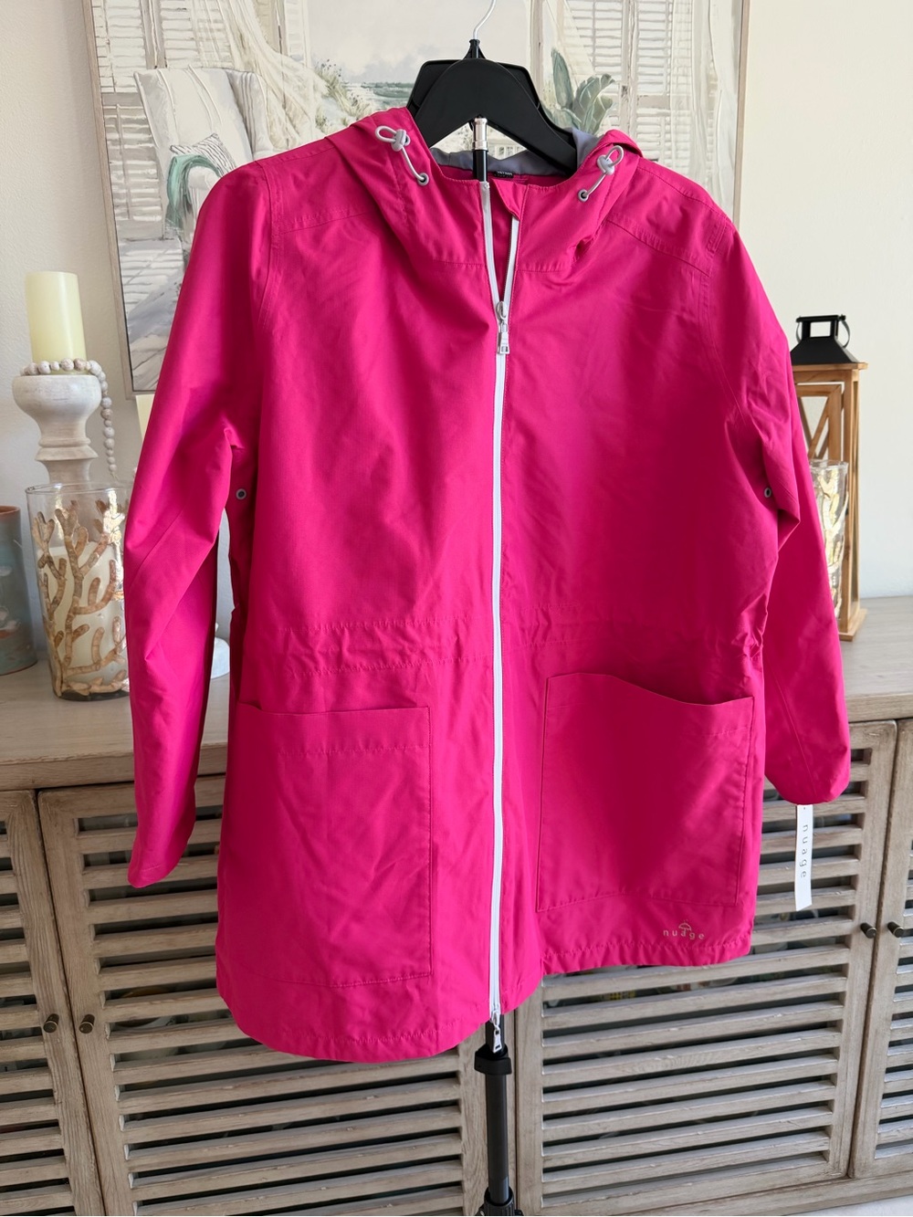 Bright Pink Nuage Waterproof Hooded Rain Jacket